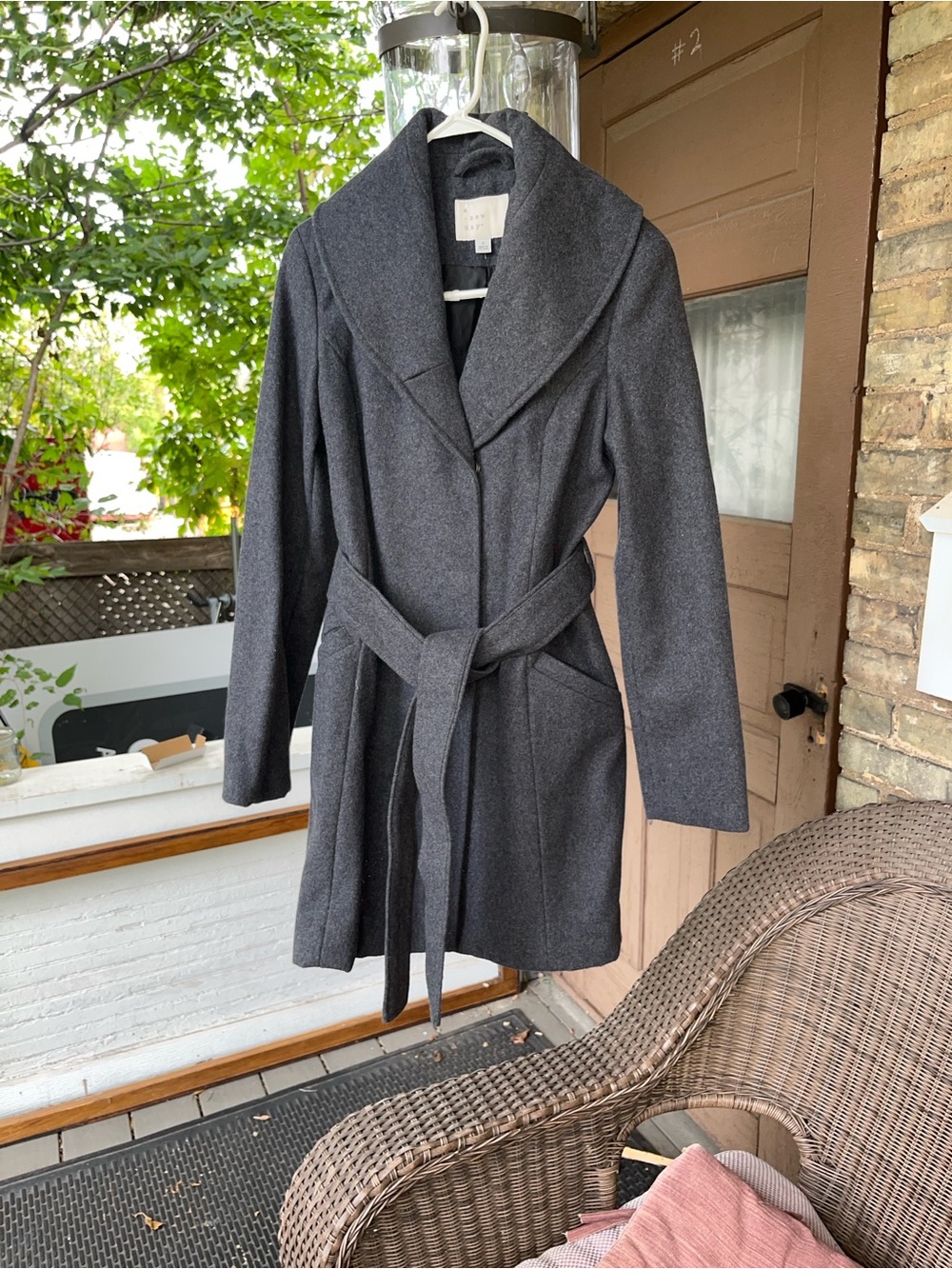 a new day Dark Gray Shawl-Collar Belted Pea Coat